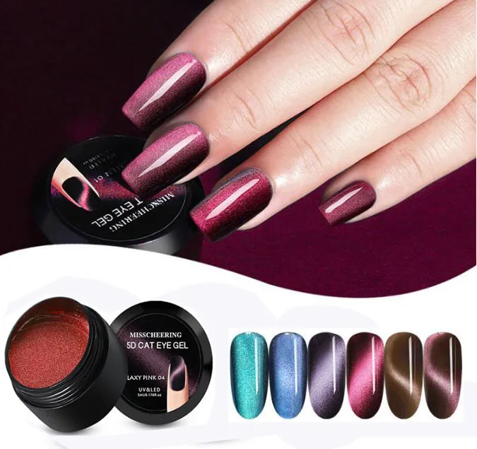 

5D Cat Eye UV Gel Nail Polish Magnet Laser Nail Art Varnish Starry Sky Jade Effect Soak Off UV Gel Nail Art Lacquer