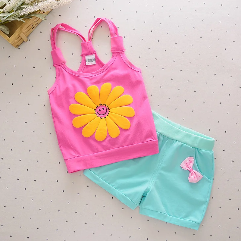 

Toddler girl clothing Girls Summer Clothes Floral Print Top Vest + Shorts vetement enfant garcon Baby Girls set baby clothes