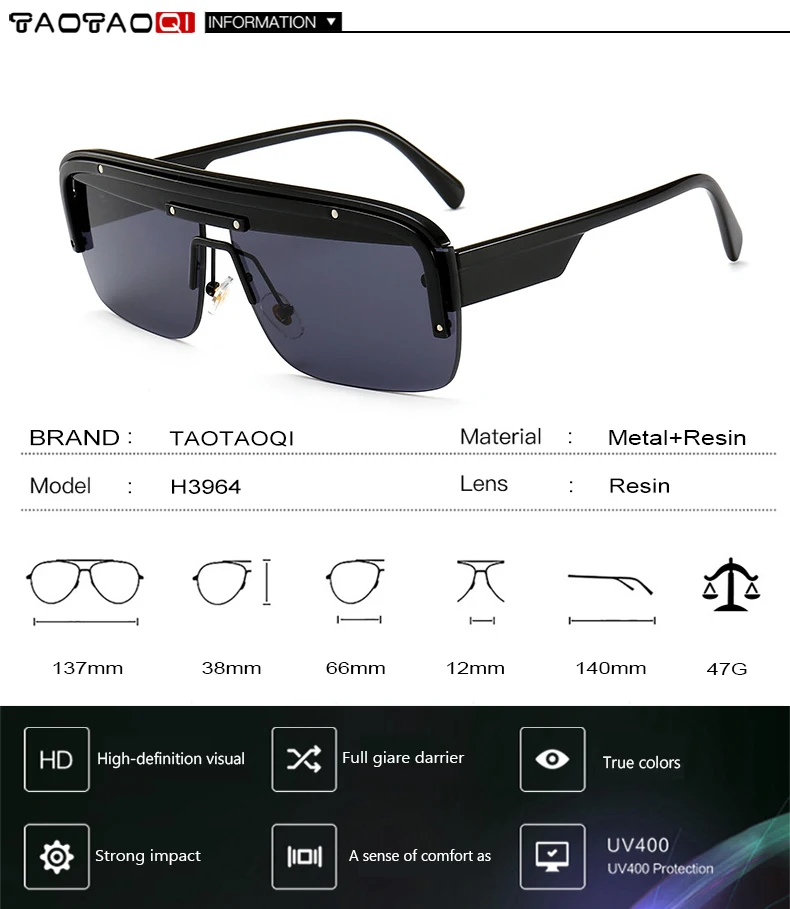 TAOTAOQI Для мужчин Роскошные солнцезащитные очки Новый Квадратные Солнцезащитные очки Для женщин Брендовая Дизайнерская обувь Винтаж