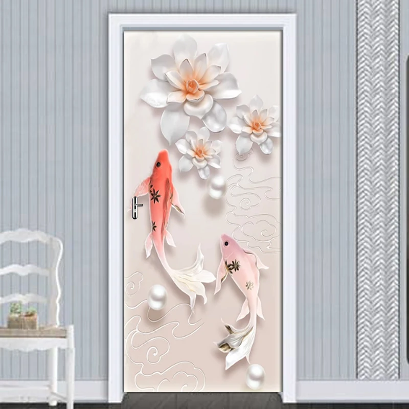 3D тисненые цветы кальмара ПВХ самоклеющиеся водонепроницаемые Съемные Наклейки на дверь 3D обои Наклейка Декор для двери в гостиную плакат