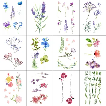 

HXMAN 12 PCS/lot Flower Temporary Tattoo Sticker for Women Men Fake Tatoo Body Art Adult Waterproof Hand Stickers 9.8X6cm W12-04