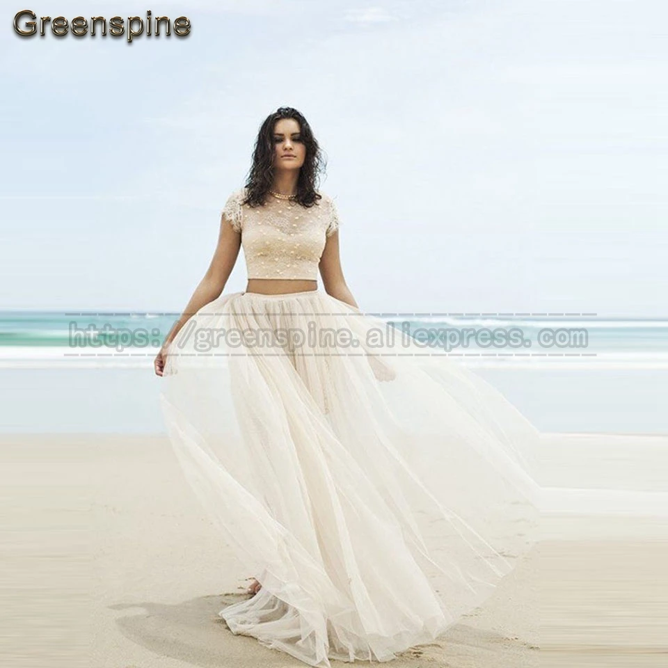 Greenspine 2 шт свадебное платье пляж Bata Novia Сексуальная вуаль, свадебные платья для Бохо свадьбы Короткие рукава