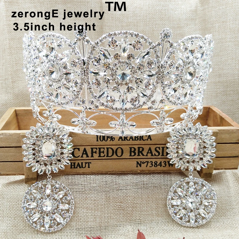 ZerongE jewelry3." pageant роскошные королевские Королевский Свадебные украшения для невесты Маскарад голова в короне с ювелирных изделий серьги-висюльки