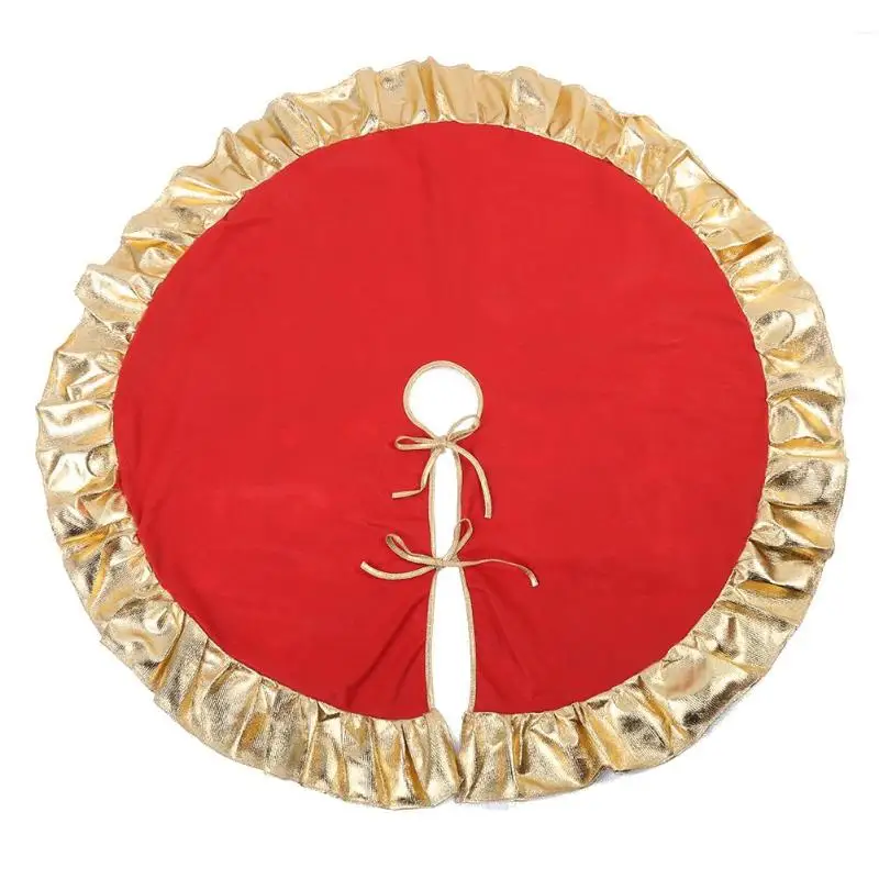 

90cm Christmas Tree Skirt Gold Edge Xmas Party Delicate Embroidery Home Decoration Cute Surround Santa Design Ornament Carpet