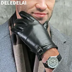 DELEDELAI 2018 дизайн ПУ кожаные перчатки французский мотоцикл водительские перчатки теплые утолщение высокого качества овчины перчатки
