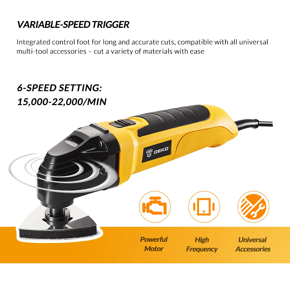 DEKO GJ177 220V Variable Speed Electric Multifunction Oscillating Tool Power Multi-Tool Electric Trimmer with Saw Accessories