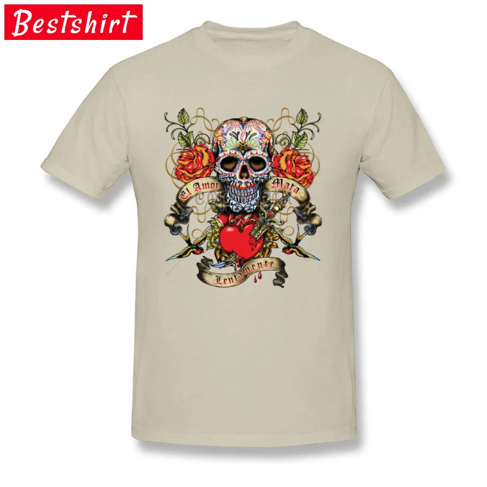 Tops Shirt Chritmas Skull Summer Fall 2018 Newest Comics Short Sleeve 100% Cotton Crewneck Men Top T-shirts Comics Tops Shirts Chritmas Skull  beige