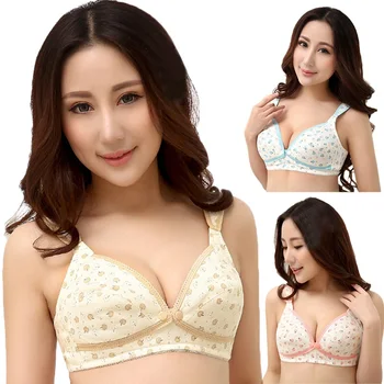 

Pregnant Women Feeding Nursing Breastfeeding Bra No Steel Ring Cotton Sleep Underwear Striped Print Full Cup Bra Maternity New L