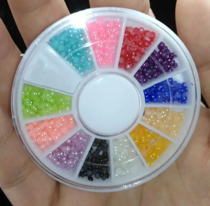 

1wheel x 600 Pcs nail art stud 3D Half Round Pearl Mix 12 Colors Decoration 3D Nails,2mm half pearl nail art half pearls