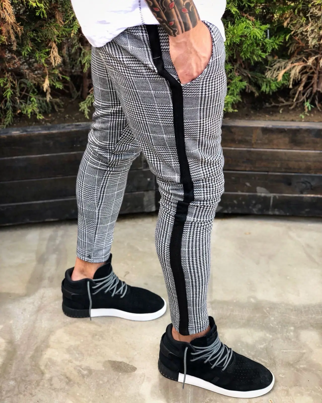 Стиль Модные популярные мужские флисовые брюки с подкладкой брюки-карандаш костюм брюки полосатый Повседневный карман на молнии - Цвет: Серый