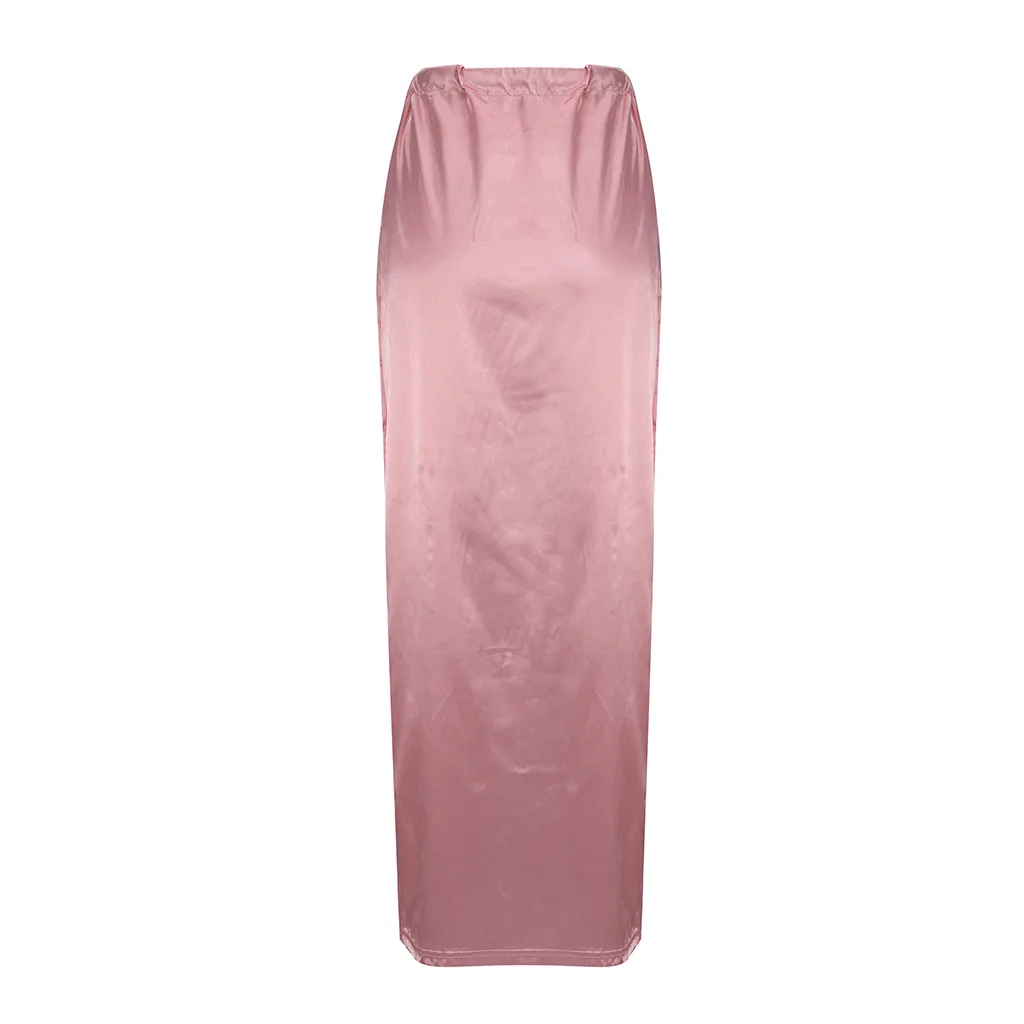 Горячая винтажная женская сексуальная сплит-атласная облегающая однотонная длинная юбка Повседневная Клубная Длинная Верхняя одежда с высокой талией