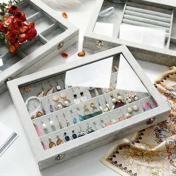 

M High quality earring display box earring holder velvet material grey color earring storage box A255-12