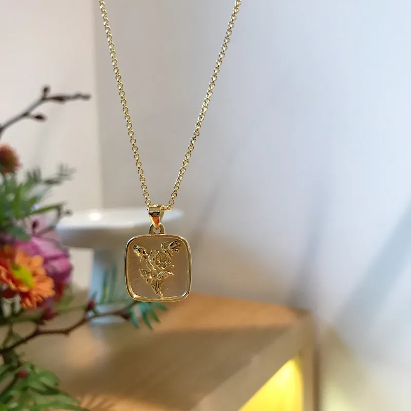 Silvology 925 пробы Серебряное квадратное ожерелье с подвеской в виде цветка розы Золотое элегантное женское ожерелье праздничные украшения