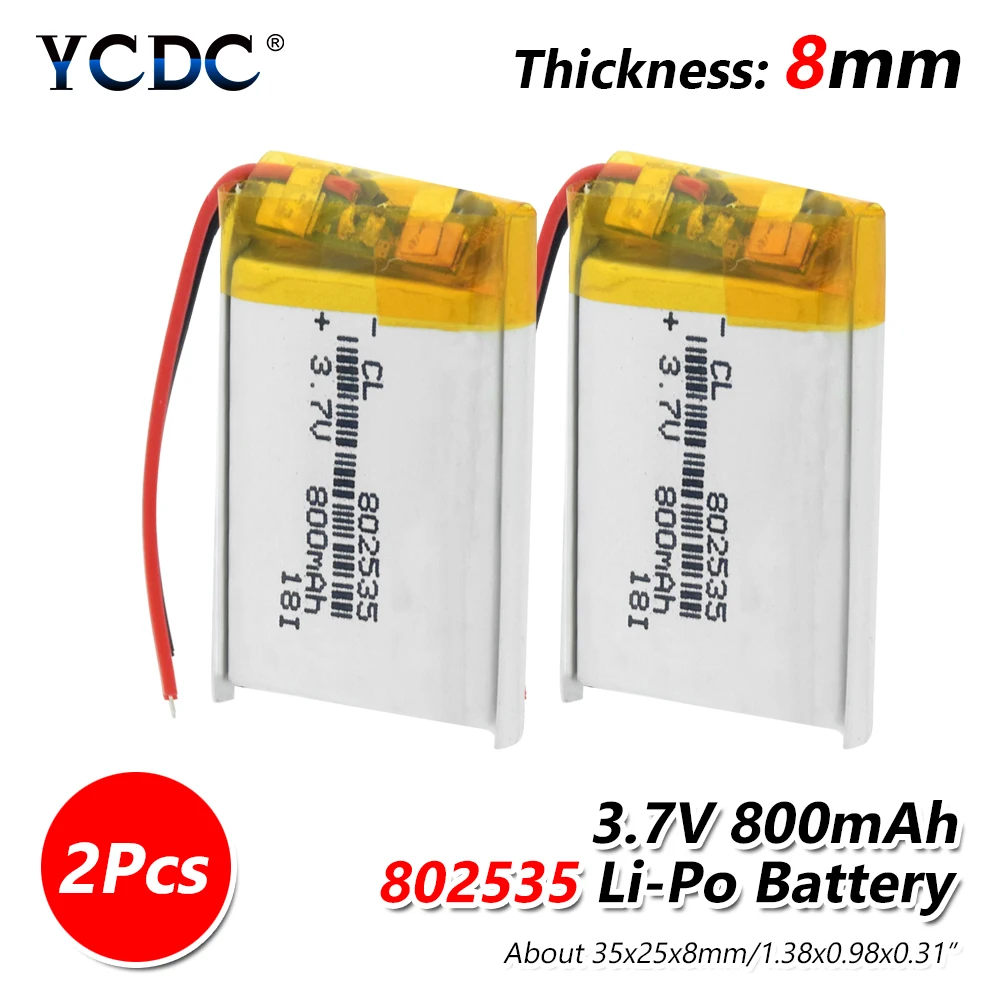 3,7 V литиевая батарея 800MAH полимерный аккумулятор 802535 для gps MP3 MP4 MP5 светодиодный светильник PDA динамики маленькая игрушка перезаряжаемая литий-ионная батарея - Цвет: 2Pcs