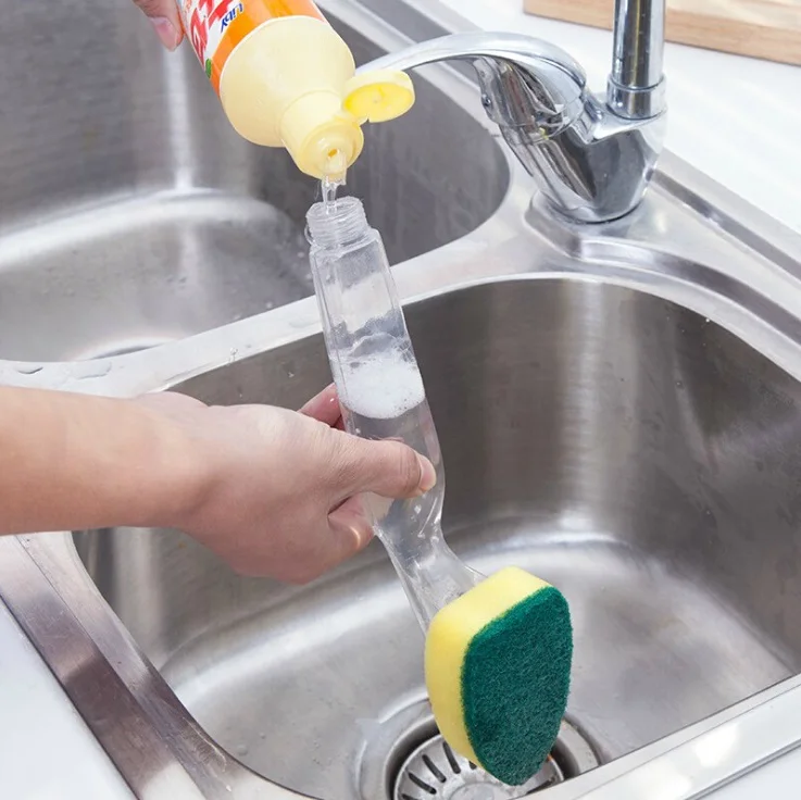 

Dish Washing Tool Soap Dispenser Handle Refillable Bowls Cleaning Sponge Brush For Kitchen Clean Tools