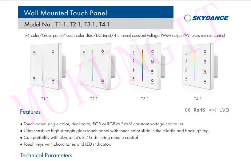 4CH* 3A 12-24VDC CV RGBW контроллер сенсорной панели T4-1 низкого напряжения Вертикальный бар RGBW контроллер сенсорной панели с нагрузкой