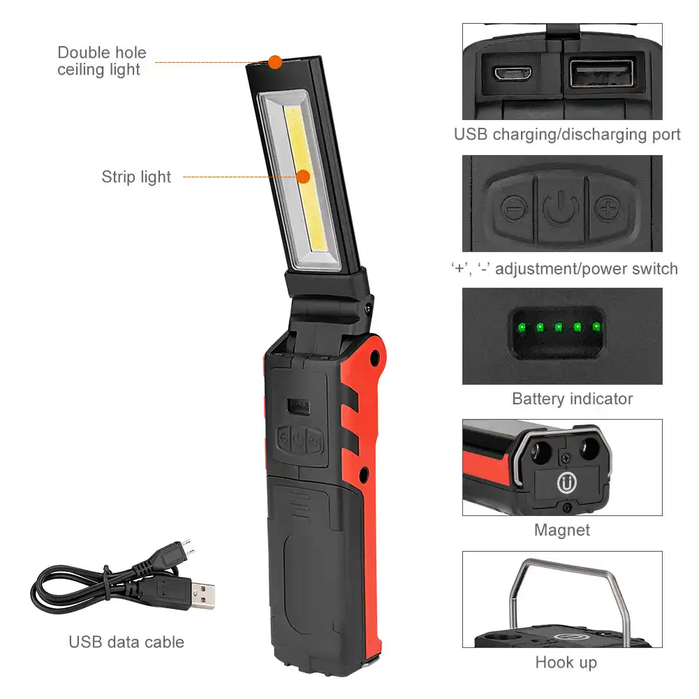 COB LED Slim Work Light USB Cable Rechargeable