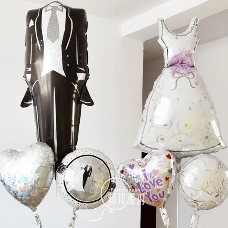 1p Bride or Groom Dress Shape Foil Helium Balloons Marriage Wedding