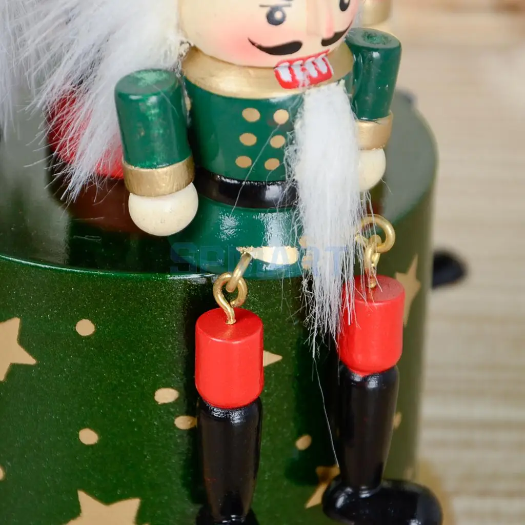 20cm Wooden Nutcracker 4 Soldier Toy Musical Box Wind Up Toy Christmas Decor 