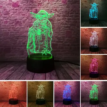 

Star Wars Yoda Model Juguetes 3D Illusion LED Lamp Colourful NightLight Glow in the Dark Night Master Yoda Action & Toy Figures
