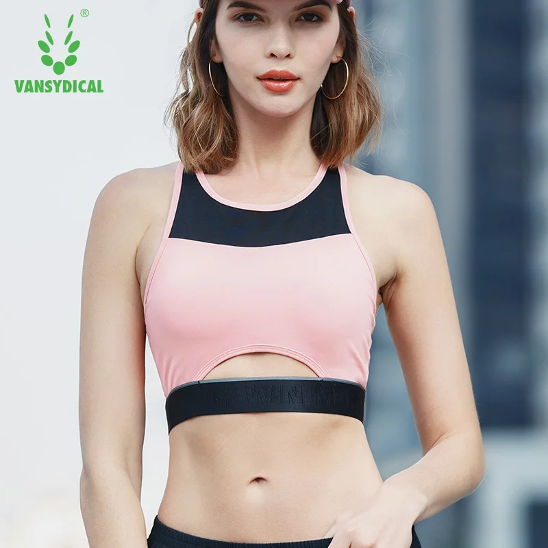 

Vansydical Sports Bra Women Workout Sexy Push Up Fitness Yoga Bra Mesh Shockproof Running Top Padded Gym Tank Top Brassiere