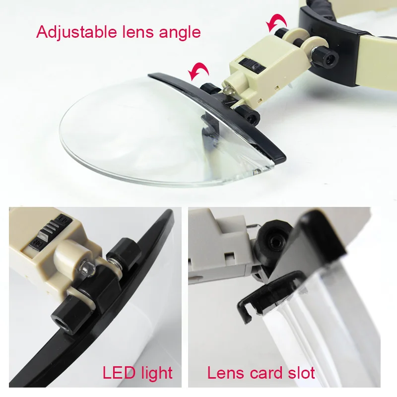 2X 3.8X 4.5X 5.5X мульти мощность Шлем лупа ручной увеличительное стекло, лупа с светодиодный свет 4 объектива для ремонта часов
