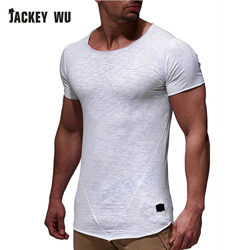JACKEYWU повседневное для мужчин футболка лето 2019 г. модные однотонные цвет короткий рукав хлопок Бодибилдинг Тренажерный Зал