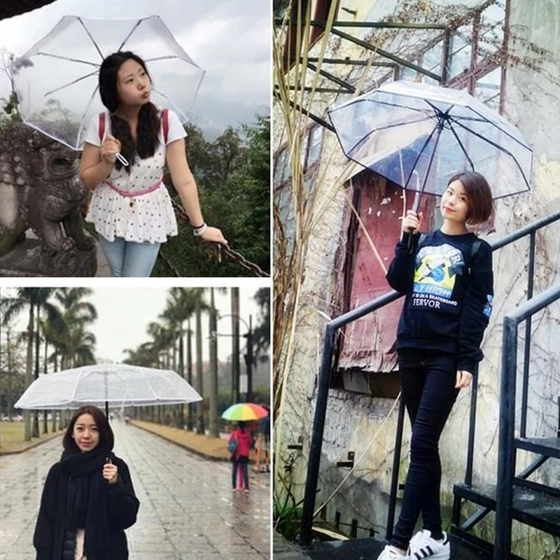 

2019 Transparent Sun Umbrella Portable Compact Folding Automatic Folding Umbrella for UV Drop Shipping