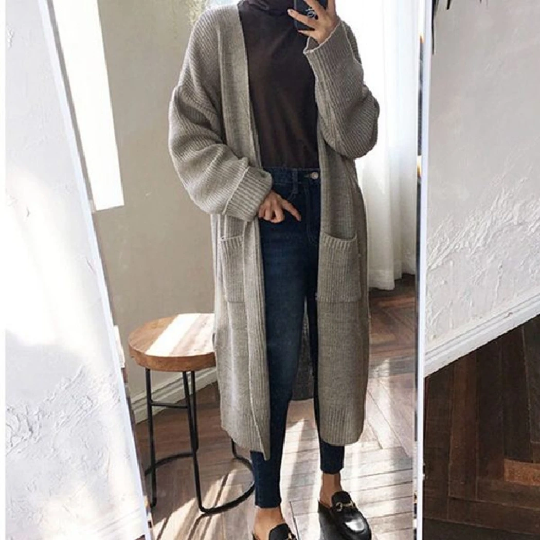 

Harajuku Oversized Sweater Cardigan Pockets Women 2019 Winter Loose Knitted Black Jacket Coat Autumn Long Knitwear Cardigan