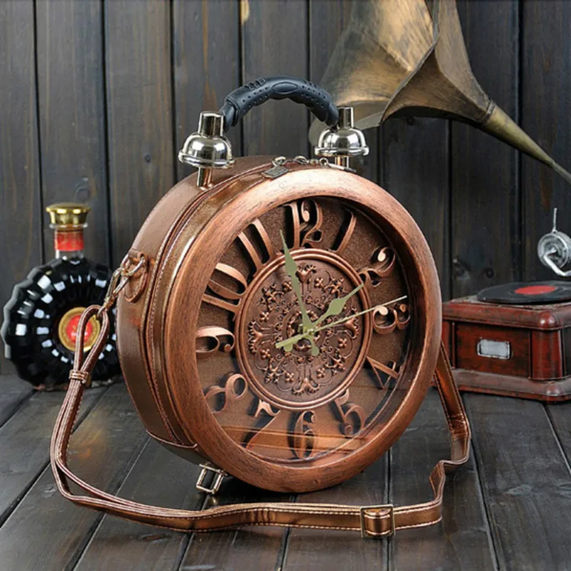 

New Round Shape Bag Novelty True Alarm Unique Nobel Time Machine Vintage Workable Amliya Clock Handbag Use True Pin Up Retro