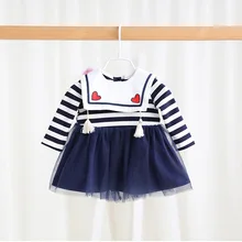 Фирменная Новинка для маленьких девочек весенний хлопковый комплект одежды в полоску с пышной юбкой из фатина, платье для маленьких девочек, платья принцессы, Одежда для новорожденных, одежда