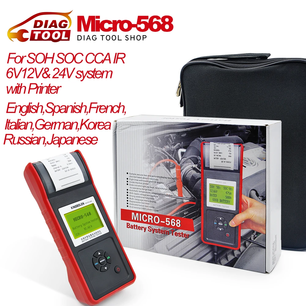 For SOH SOC CCA IR MICRO 568 Car Battery Tester for 6v 12v & 24v system