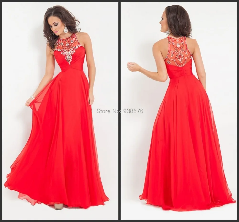 Elegant High Neck Sexy Red Prom Dresses Heavy Beaded Abendkleider 2015 New Arrival Long Party Dress to Income Vestidos De Festa | Свадьбы и