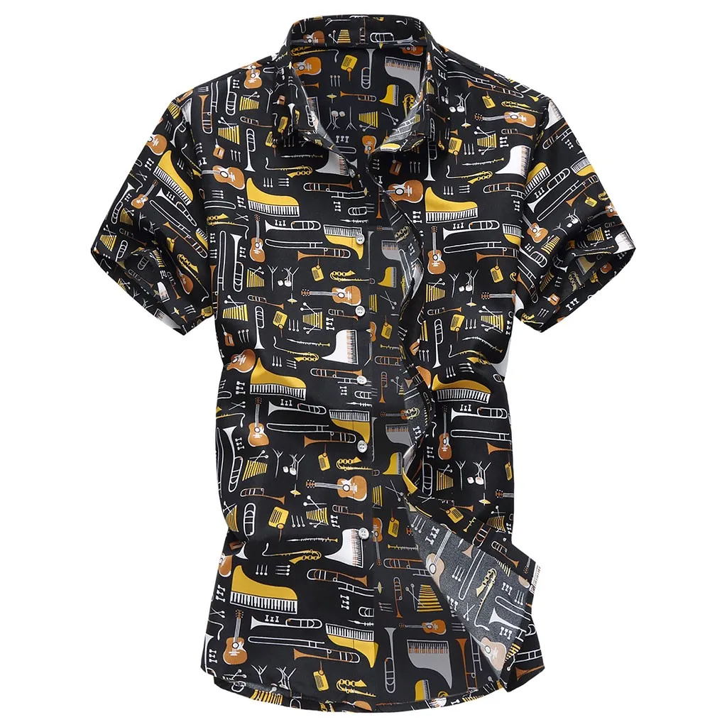 Популярные мужские повседневные Летние Печатные Кнопка короткий рукав Гавайская красивая рубашка Топ Блузка Высокое качество стиль
