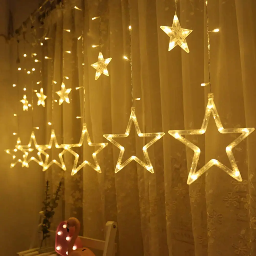 

New 12 Stars 138 LED Curtain String Lights, Window Curtain Lights with 8 Flashing Modes Decoration for Christmas, Wedding