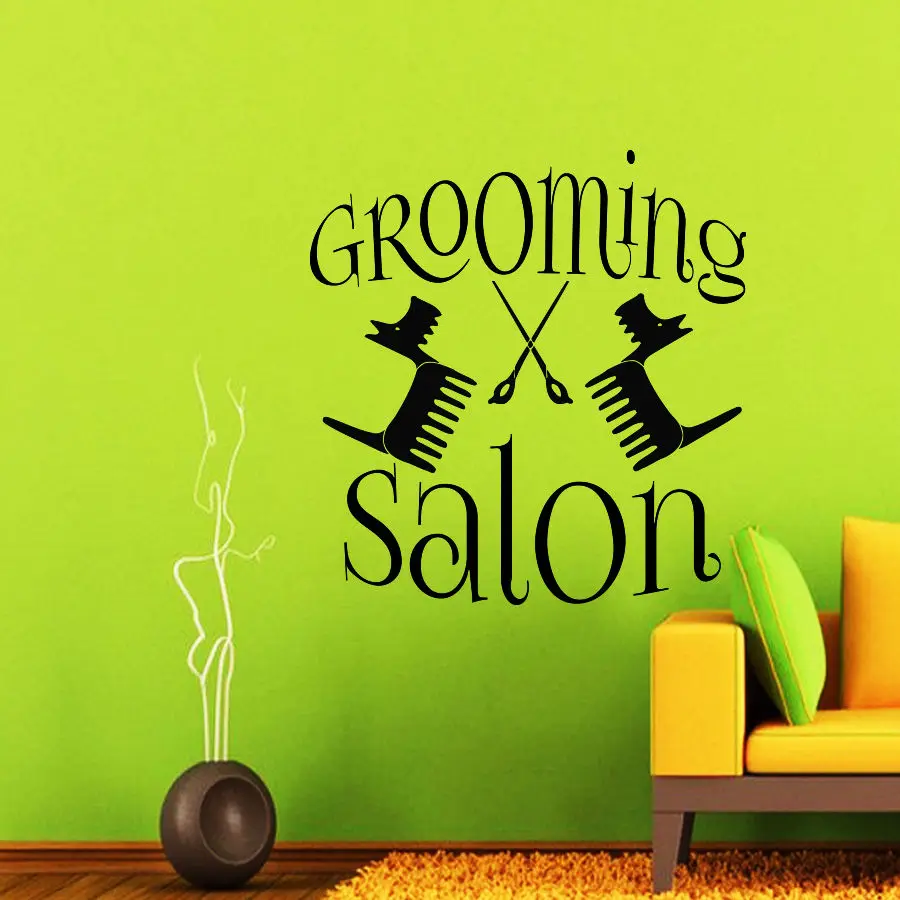 Grooming Salon Vinyl Wall Decal Dog Pet Shop Scissors Pet Salon Mural