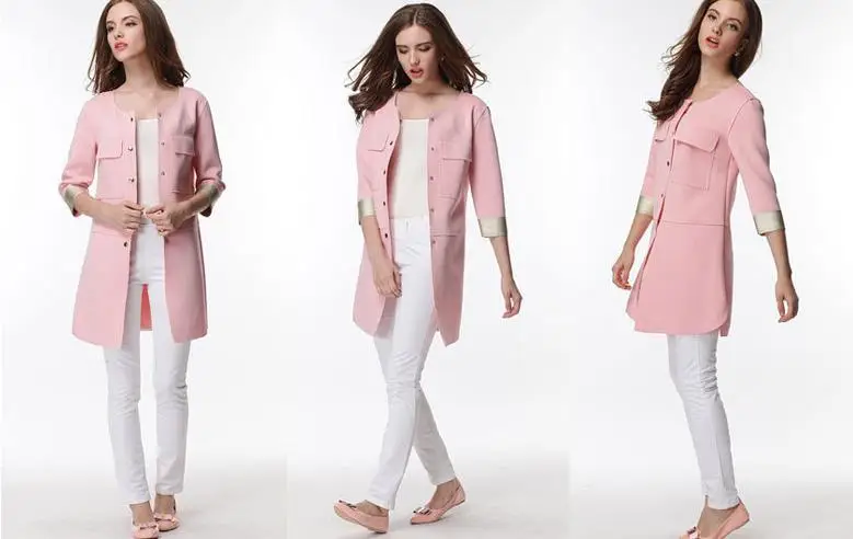 Новое поступление однобортное Розовое женское прямое модное пальто дизайнерский длинный Тренч