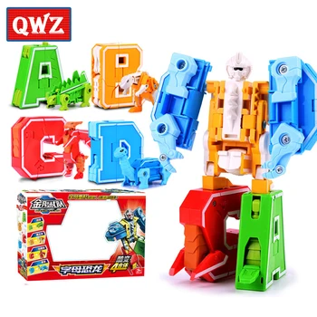 

QWZ Transformation Alphabet A~M Robot Animal Toys Kids DIY Educational Building Blocks 10 Digit Number Mathematical Symbol Toys