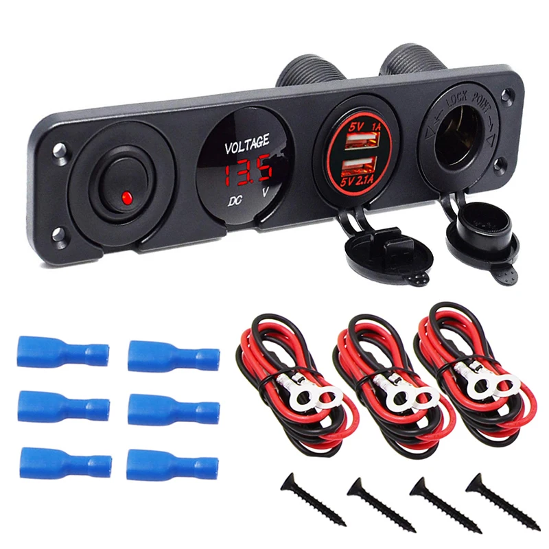 

12V Charger Socket Power Outlet Voltmeter 12v USB Charger Port Marine Toggle switch panel for boat GPS Mobiles RV Truck Camper