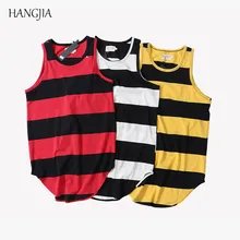 Высокая улица полосатый сращивания майка Летний мужской тренд дуги Подол Soild хлопок майка Джастин Бибер классический жилет