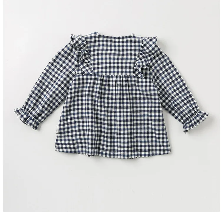 DBM11527 dave bella baby girls autumn t-shirt toddler top children high quality tees plaid clothes