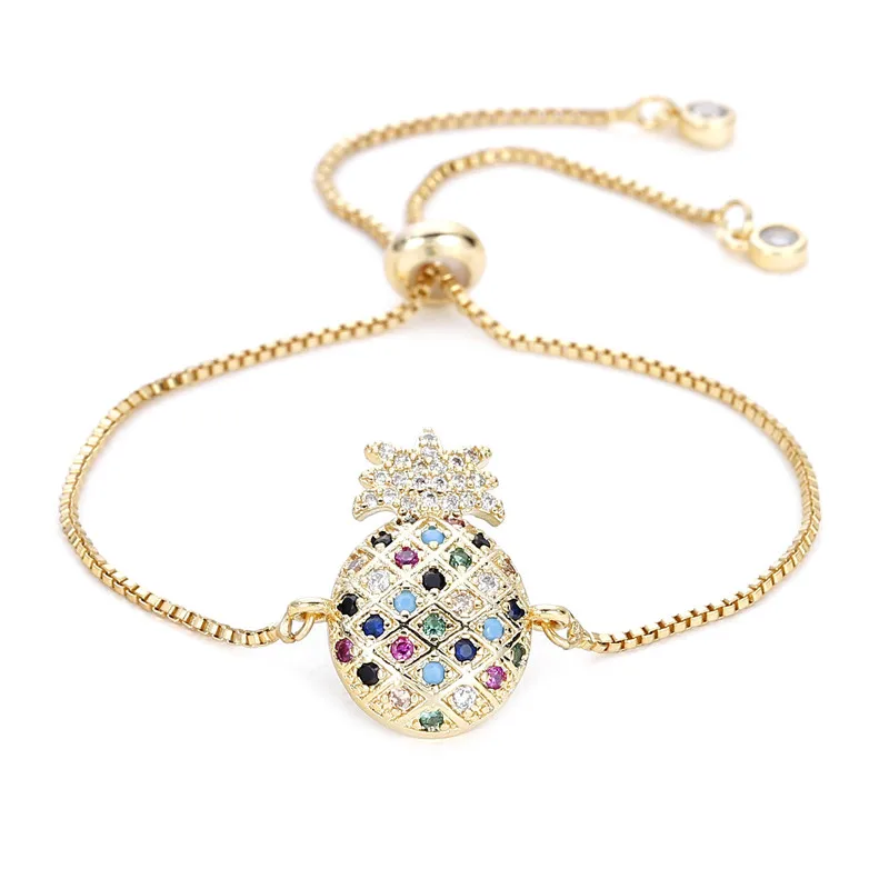 

CZ Zircona Crystal Fruit Pineapple Bracelet Gold Link Chain Adjustable Bracelets for Women Pulsera MBR180099