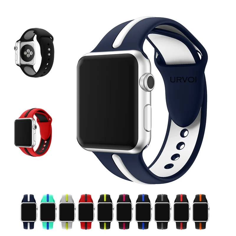 

URVOI sport band for apple watch series4 3 2 strap for iWatch Soft Silicone Ultraman Replacement band with pin-and-tuck closure