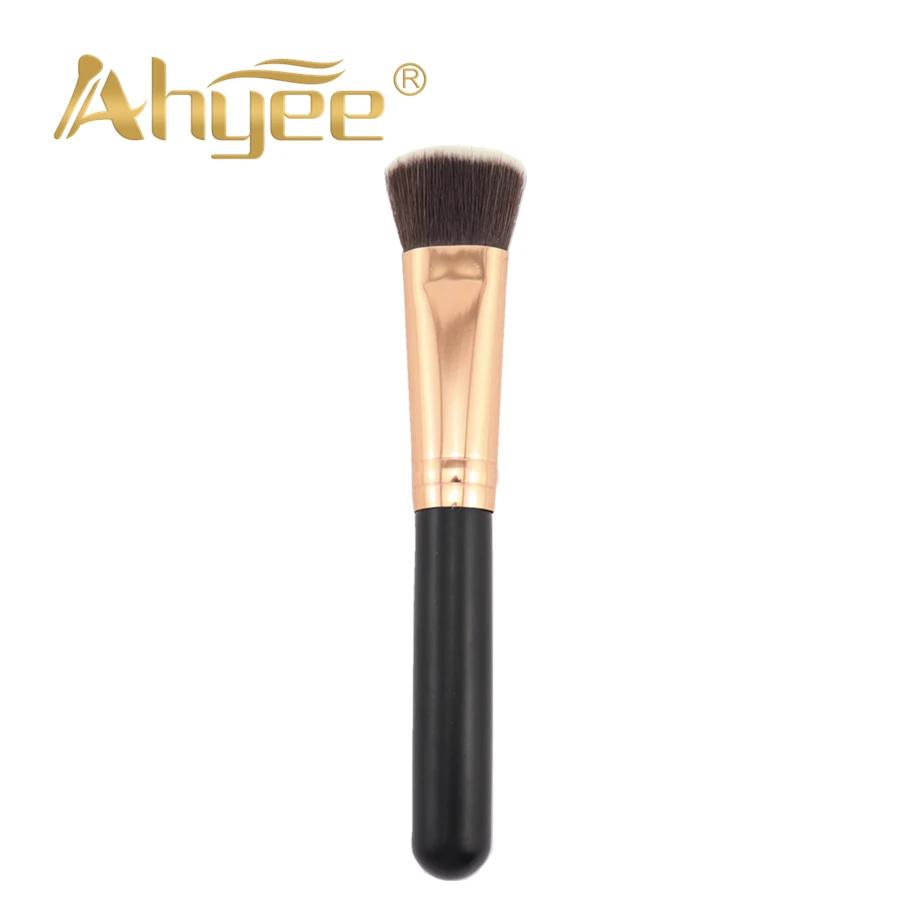 Download New Professional Flat Top Brush Rose Golden Blank Wood Handle For Bronzer Foundation Synthetic ...