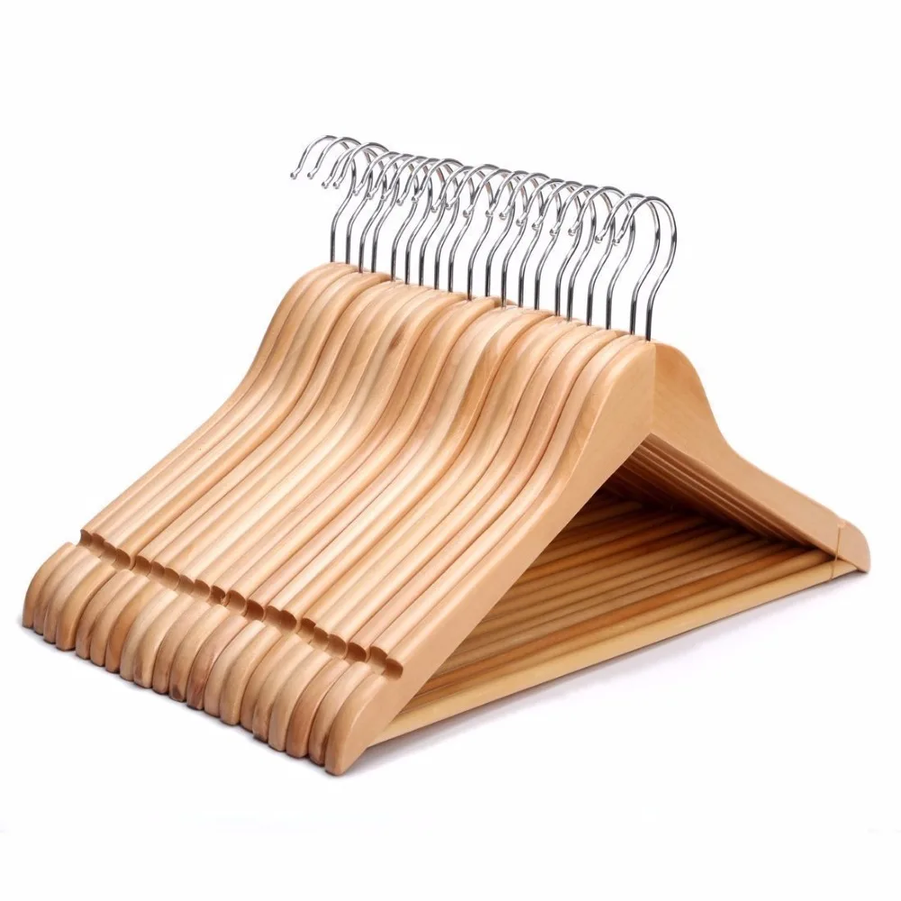 Multi Functional Natural Finish Solid Wooden Suit Hangers Folding