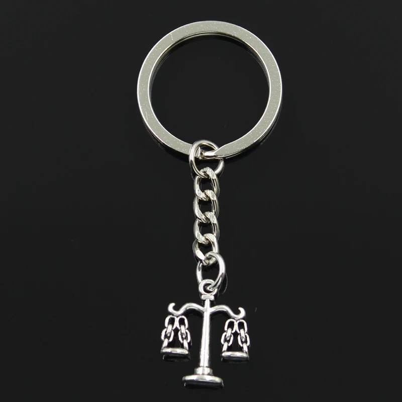 

Fashion 30mm Key Ring Metal Key Chain Keychain Jewelry Antique Silver Bronze Plated libra scales of justice 22x17mm Pendant