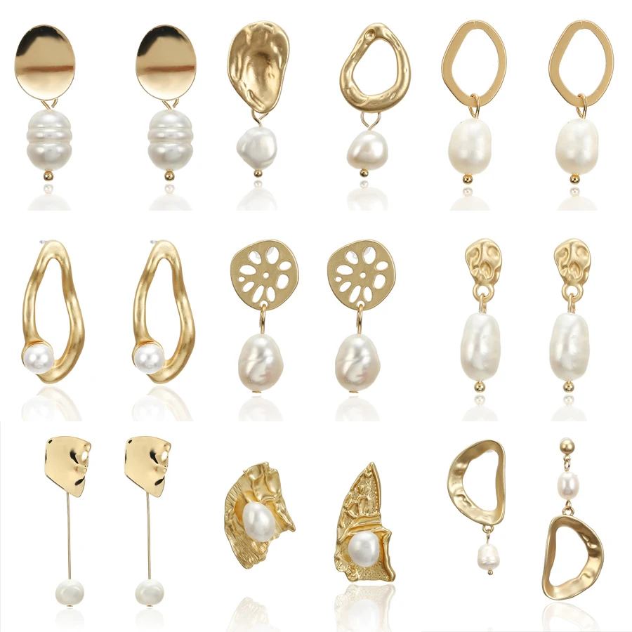 

Irregular Vintage Freshwater Pearl Drop Earrings For Women Geometric Dangle Brincos Earrings Wedding Party Gift Jewelry