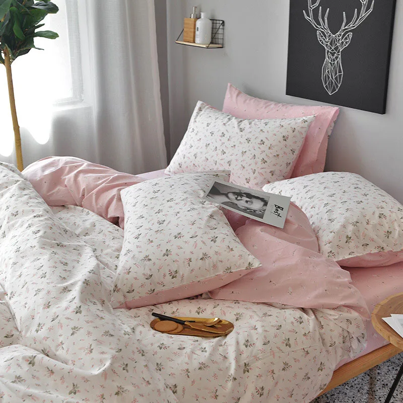 

Country style small flower pattern 100%Cotton BedSheet Bedding Sets Pillow cases 3/4pcsTwin Queen size TJ-35