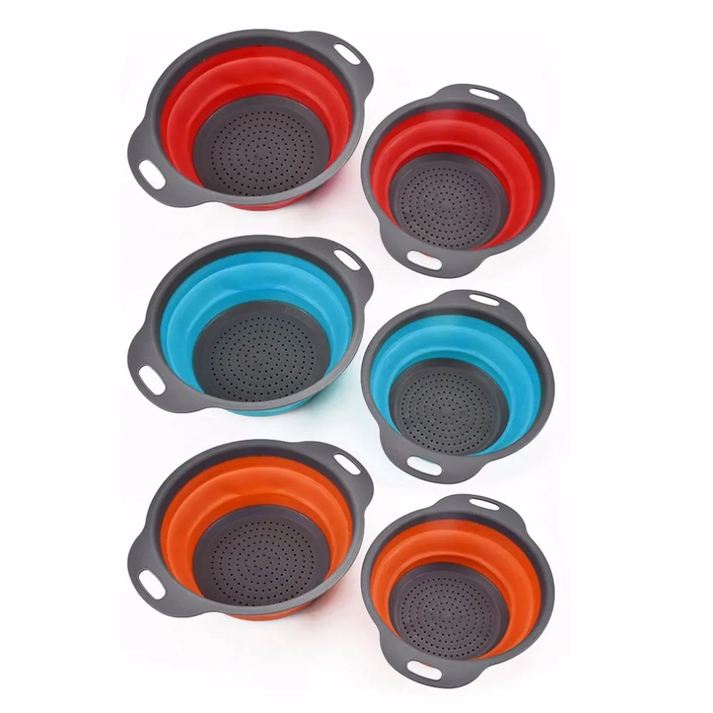 

2PCS/SET Foldable Silicone Drain Basket Practical Home Kitchen Collapsible Fruits Vegetables Strainer Colander Tool Newly