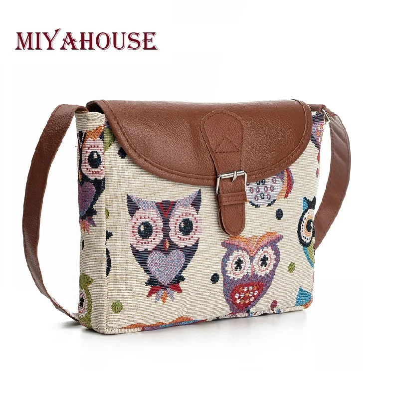 Miyahouse عارضة الكرتون البومة المطبوعة رسول حقيبة المرأة قماش تصميم البومة الكتف Crossbody حقيبة الإناث صغيرة سيدة رفرف حقيبة Miyahouse عارضة الكرتون البومة المطبوعة رسول حقيبة المرأة قماش تصميم البومة الكتف Crossbody حقيبة الإناث صغيرة سيدة رفرف حقيبة